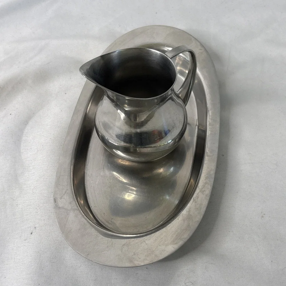 Vintage Ekco Creamer Container &‎ Tray Set Stainless Steel Japan No Sugar Dish